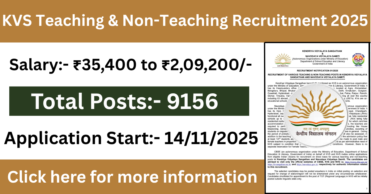KVS Teaching & Non-Teaching Recruitment 2025