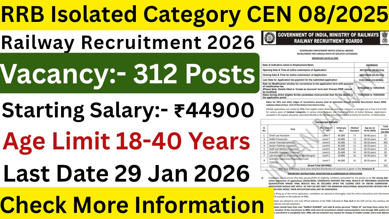 RRB Isolated Category CEN 08/2025 Recruitment