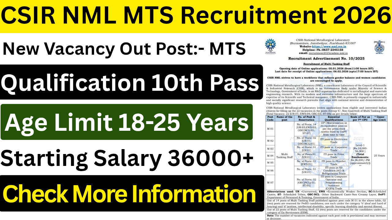 CSIR NML MTS Recruitment 2026