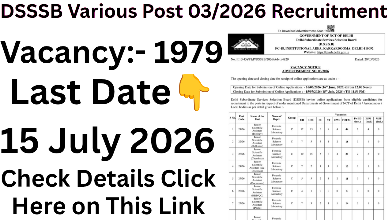 DSSSB Various Post 03/2026 Recruitment
