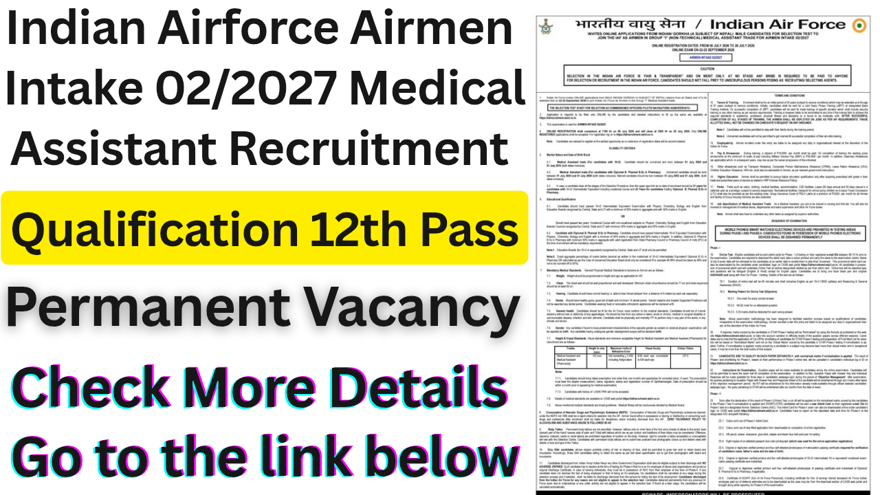 Indian Airforce Airmen Intake 02/2027 Medical Assistant