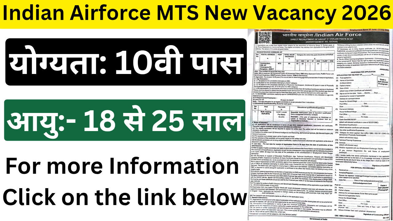 Indian Airforce MTS New Vacancy 2026